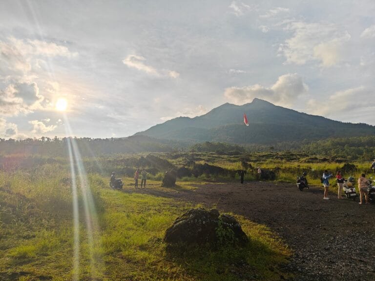 Mount Batur sunrise view with Lake Batur in Kintamani.