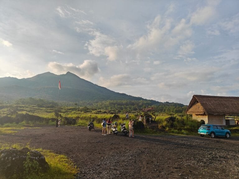 Mount Batur sunrise view with Lake Batur in Kintamani.