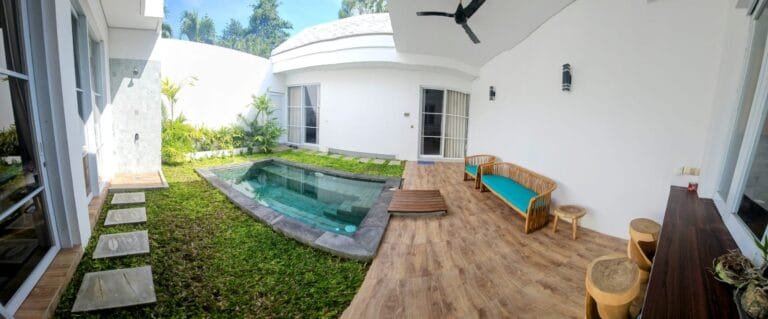 Elegant seating area at Lalapanzi Villa in Bali with inquiry options.