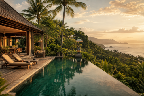 Tropická vila s bazénem a výhledem na oceán na Bali