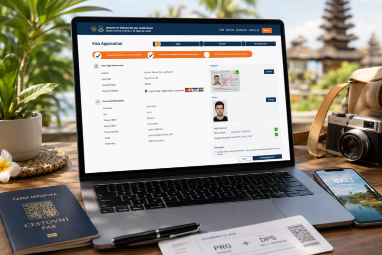 Online žádost o e-VOA na Bali s českým pasem a cestovními doklady