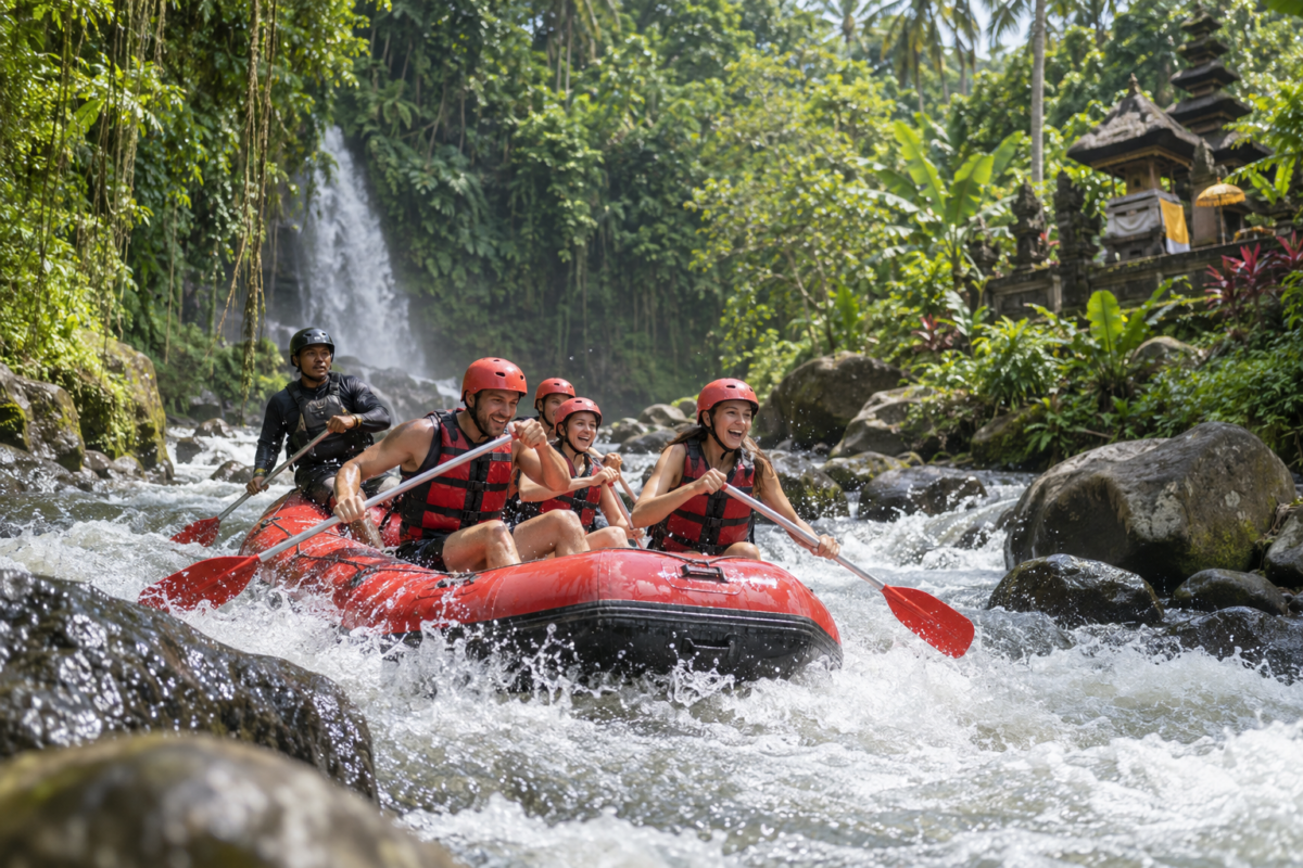 Rafting na Bali v tropické přírodě